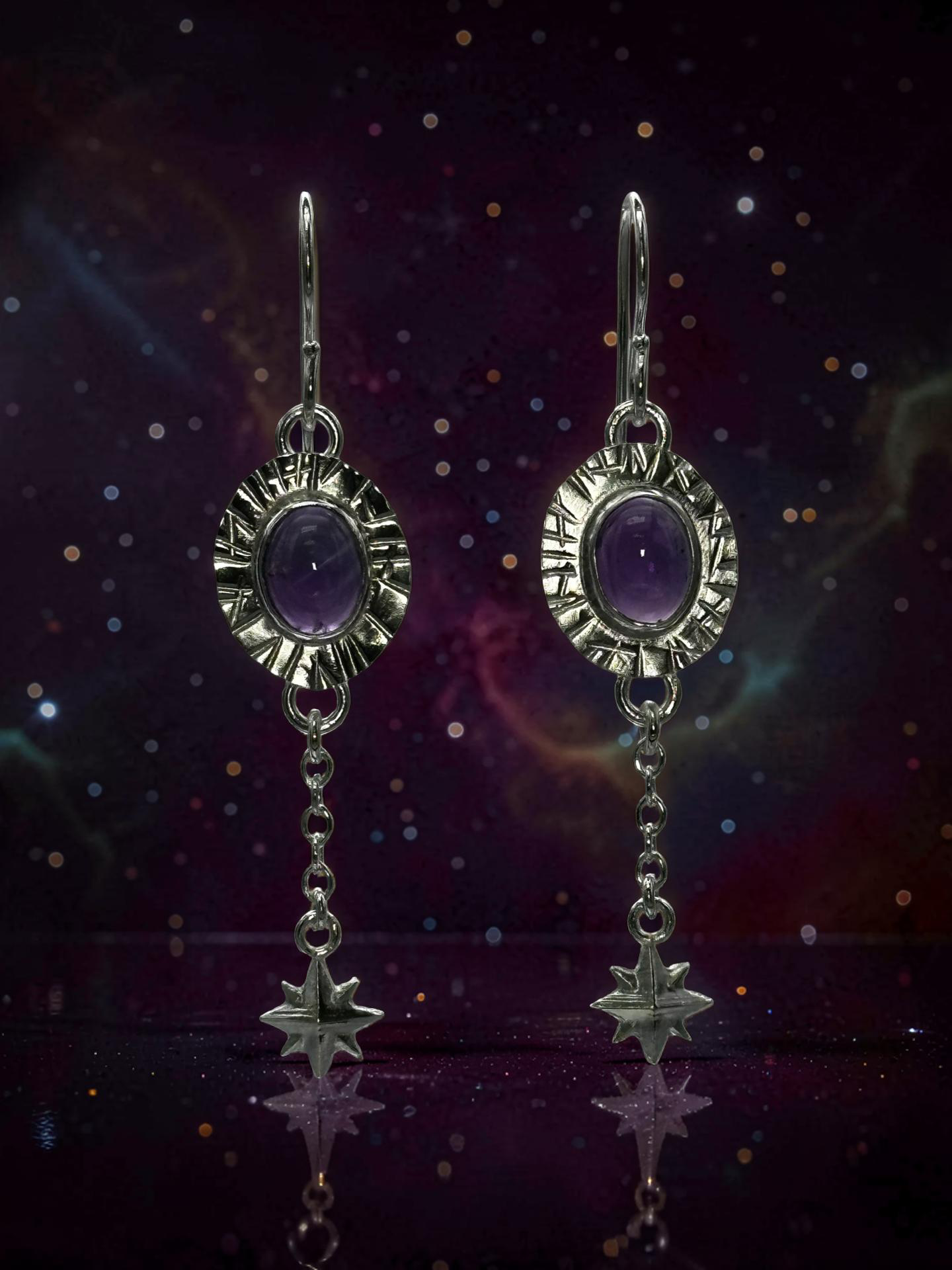 Amethyst and Star Dangle Earrings