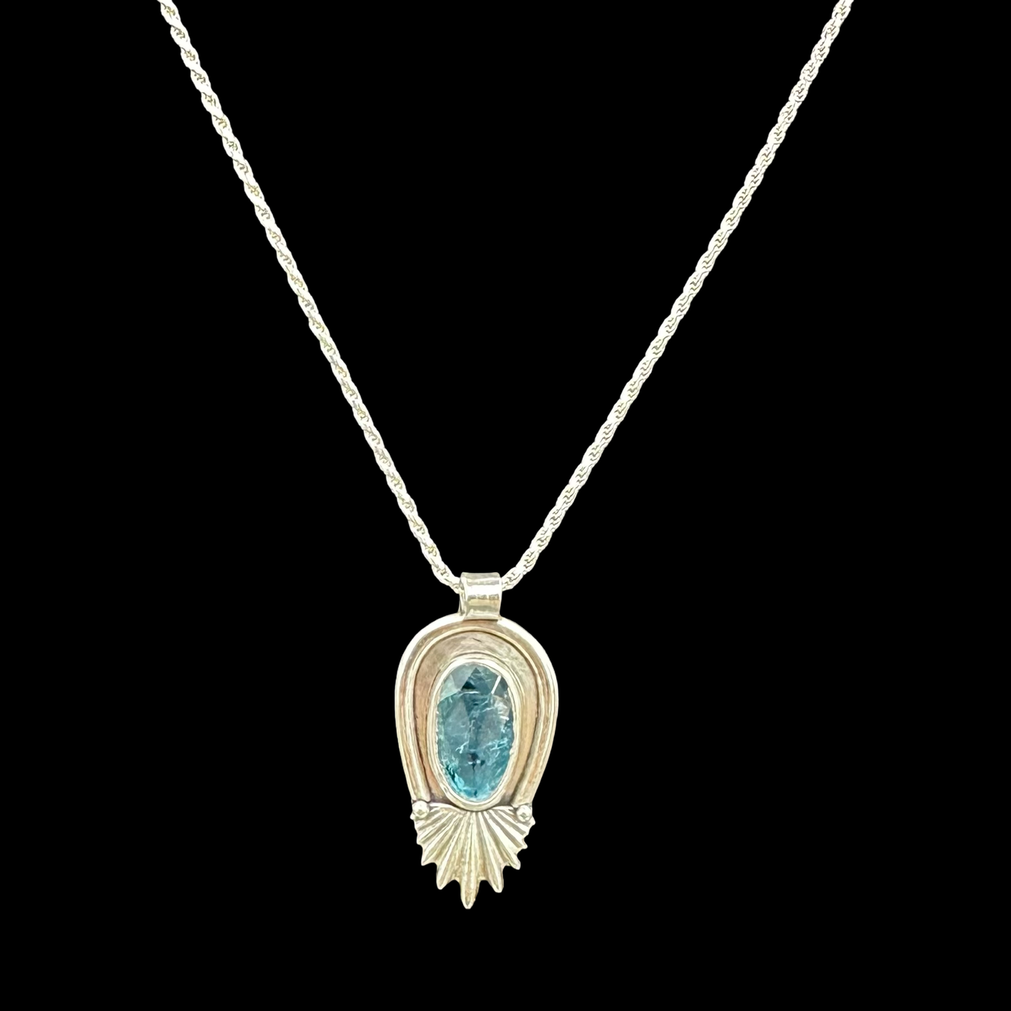 Teal Moss Kyanite Necklace with Scalloped Element