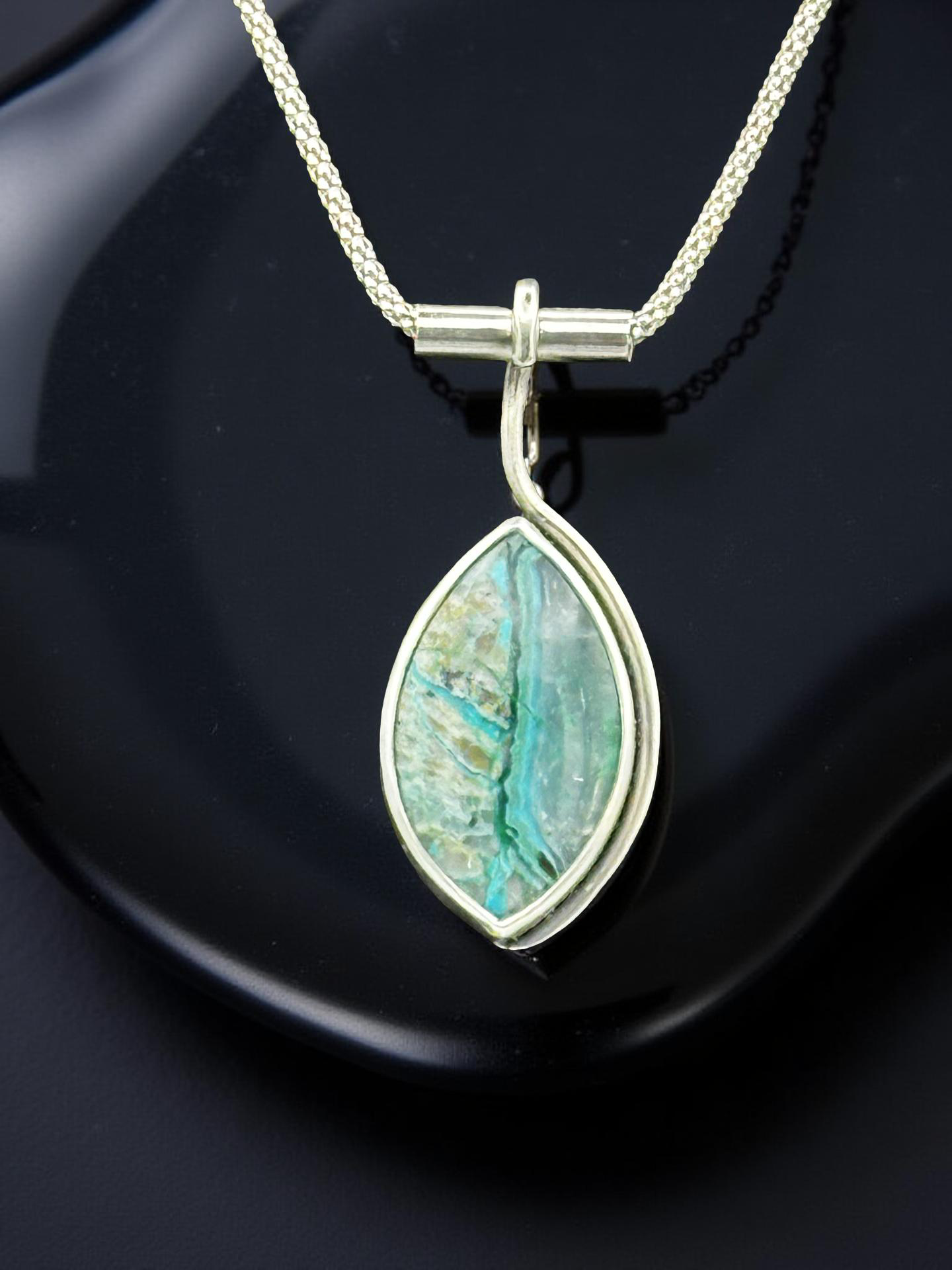 Chrysocolla Malachite Leaf Pendant