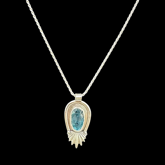 Teal Moss Kyanite Necklace with Scalloped Element