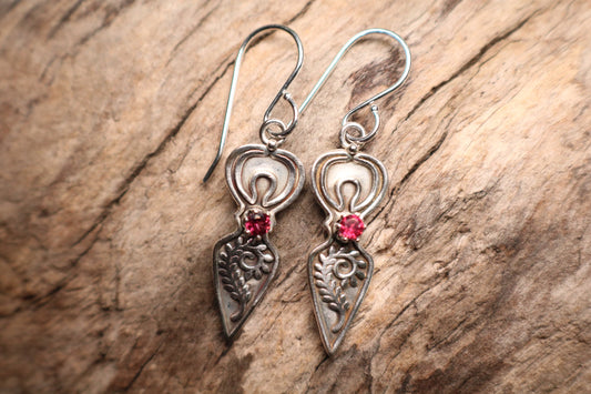 Goddess with garnet heart earrings