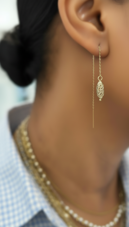 14k gold hollow form bead ear threads