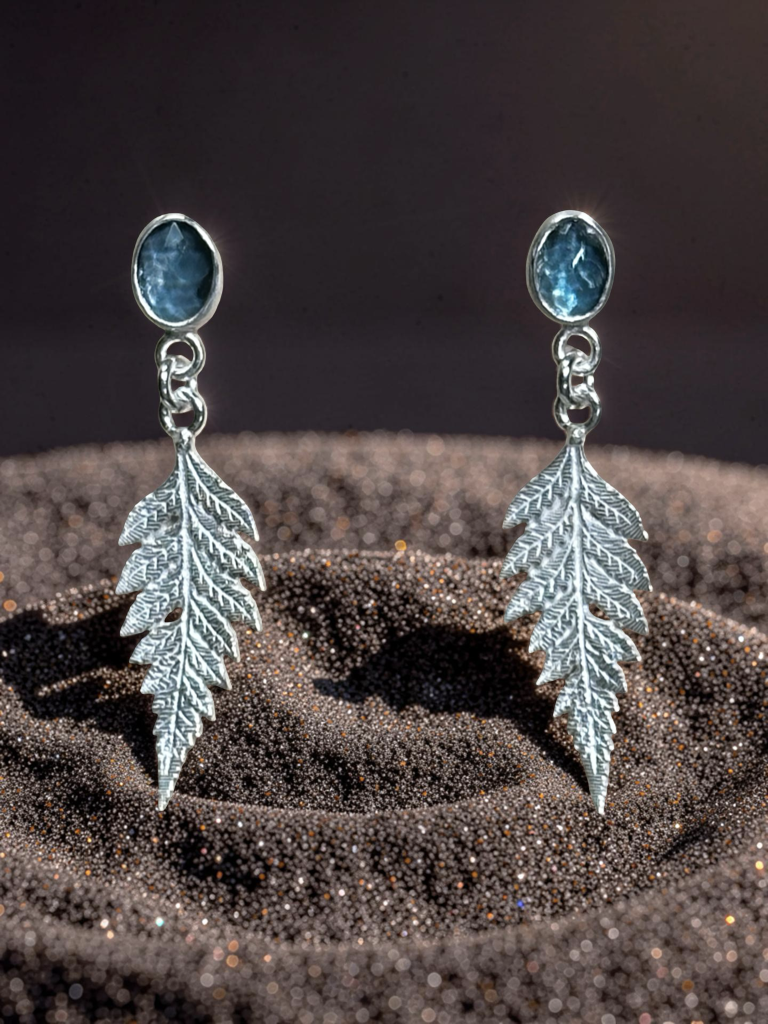 London Blue Topaz Studs with Fern Drops