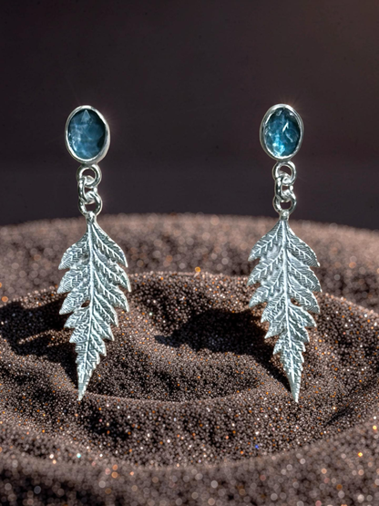 London Blue Topaz Studs with Fern Drops
