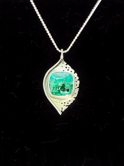 Malachite Chrysocolla Leaf Pendant
