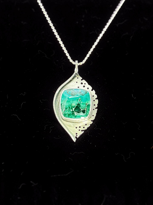 Malachite Chrysocolla Leaf Pendant