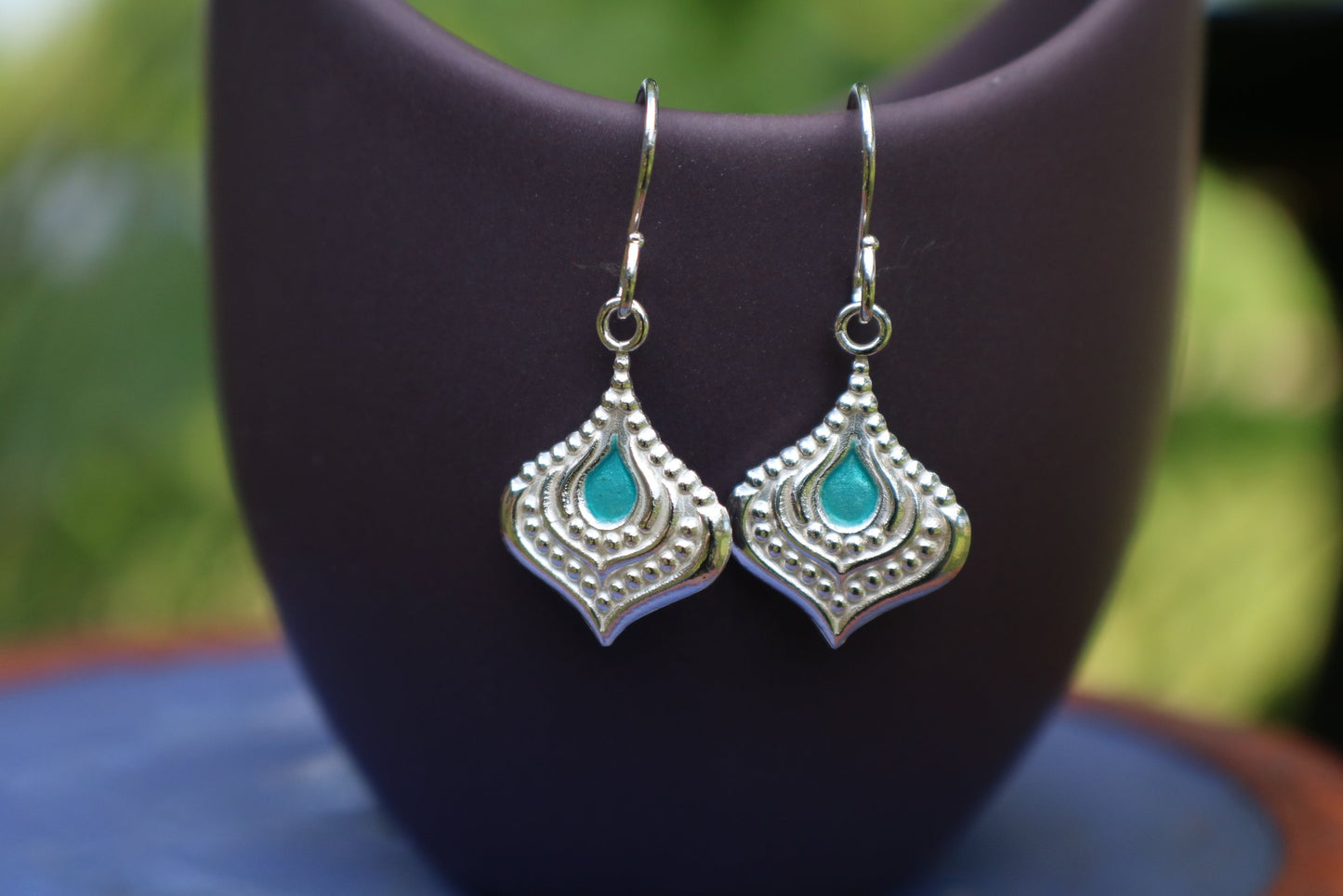 Moroccan Lantern Enamel Earrings Cerulean