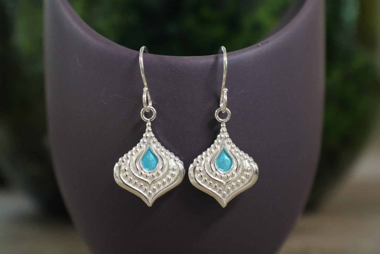 Moroccan Lantern Enamel Earrings Cerulean