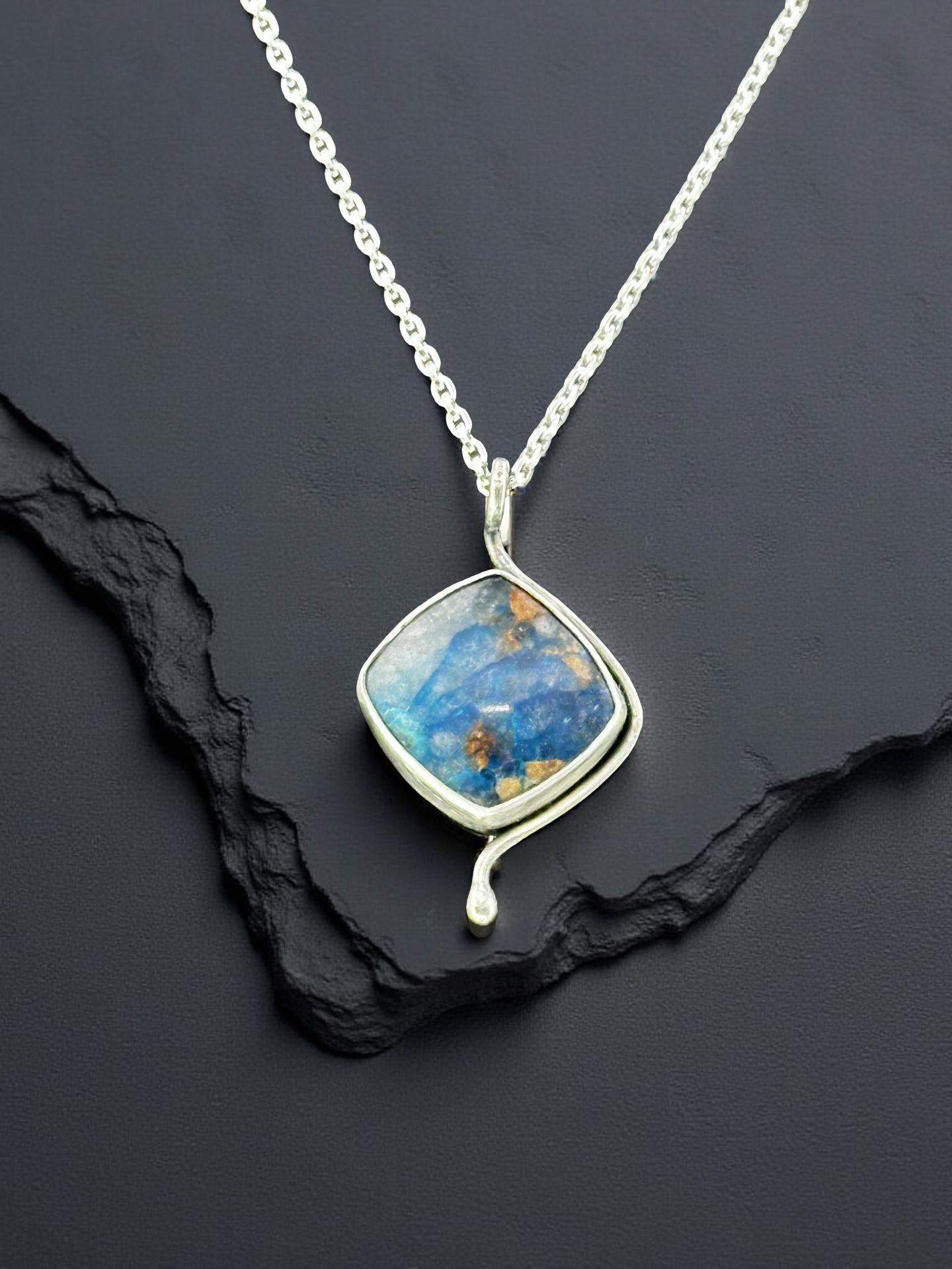 Shattuckite silver Drip Necklace