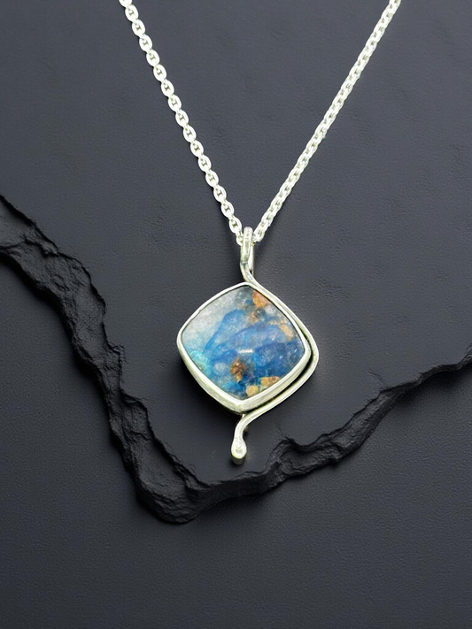 Shattuckite silver Drip Necklace