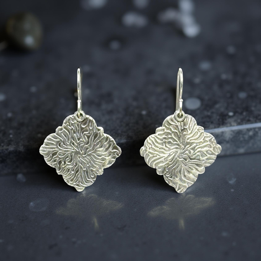 Textured Moroccan Geometric Silver Earrings