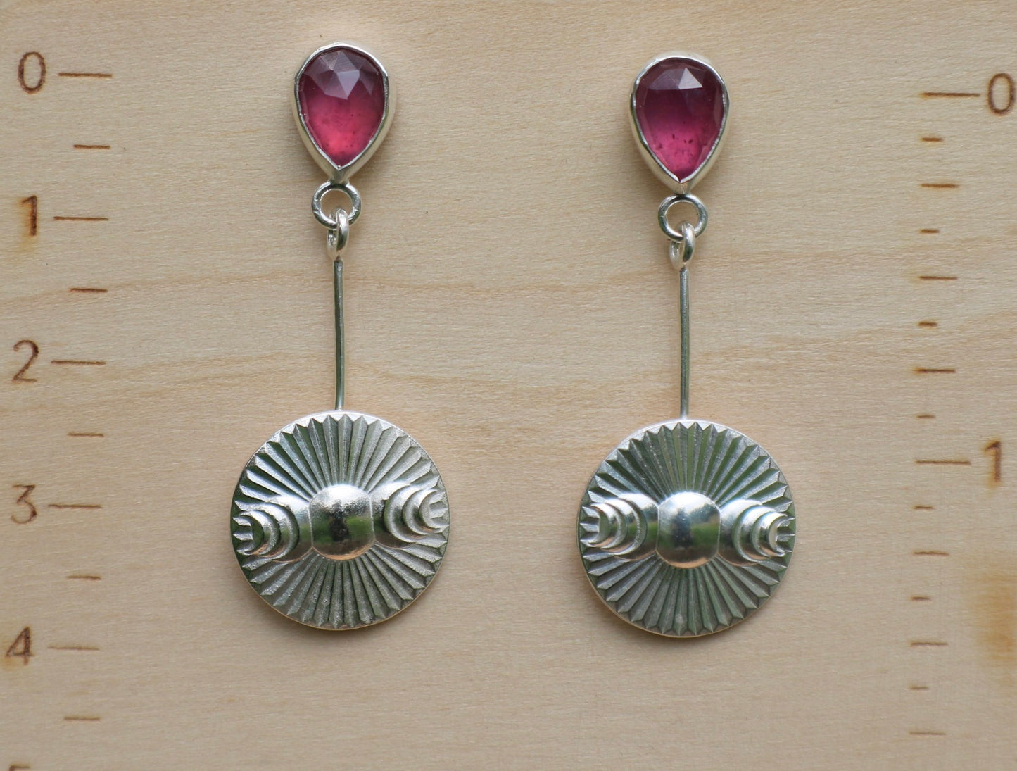 Thai Ruby Studs with Moon Phase Drops